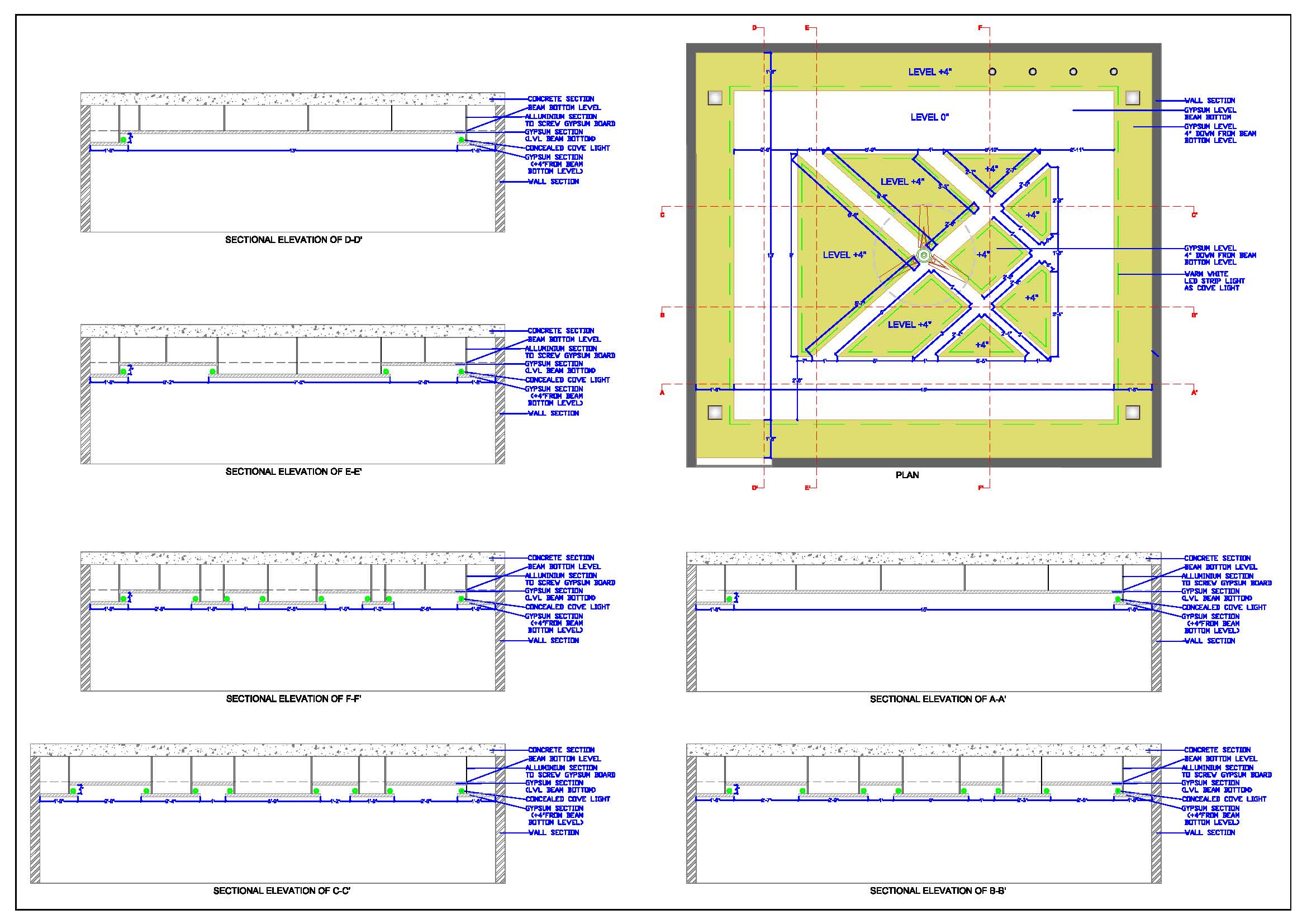 Modern False Ceiling Design CAD Layout 18'x16' Bedroom Ceiling